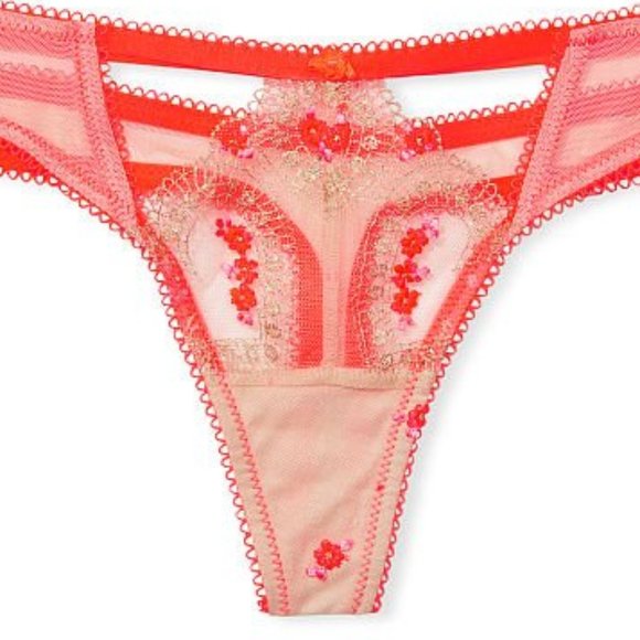 VS DREAM ANGELS Sweetheart Strappy Thong Panty Champagne Coral Blaze NWT - Picture 12 of 16